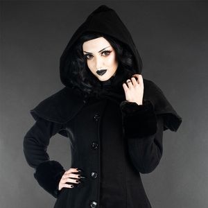 SOLD - Gothic Victorian Black Wool Winter Coat - Faux Fur - Dracula Clothing L